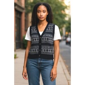 Vintage‎ Season Ticket Blue Fair Isle Sweater Vest Size Med Women's Cottage Core